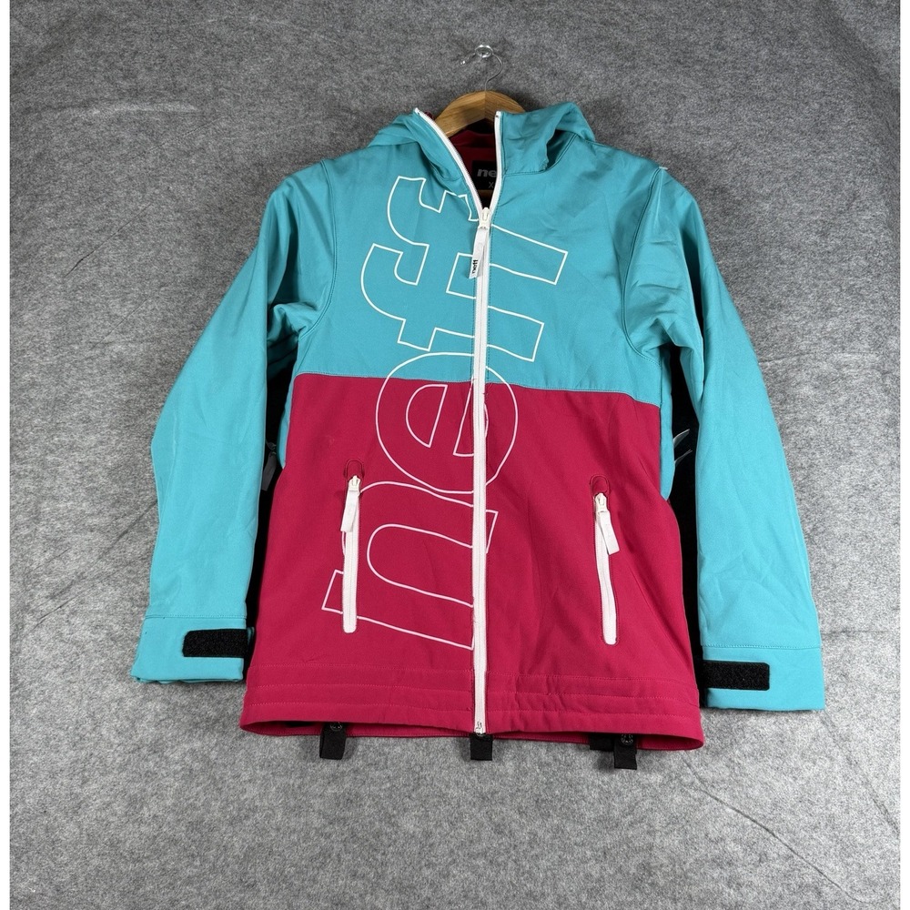 Neff Snowboarding Jacket Womens XS Teal‎ Magenta Colorblock Softshell Hooded Zip